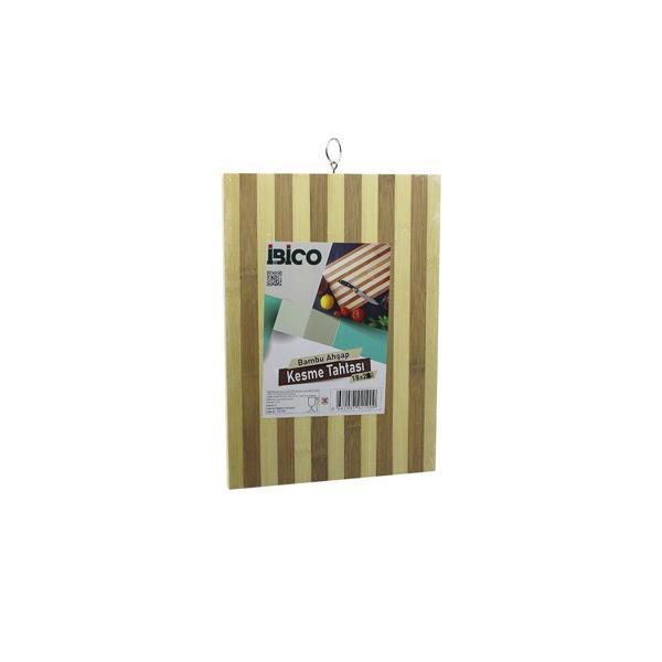 18 X 28 X 1.4CM  BEYAZ ÇİZGİLİ AHŞAP BAMBU KESİM PANOSU - KESME TAHTASI METAL KULPLU (5060) - Image 1