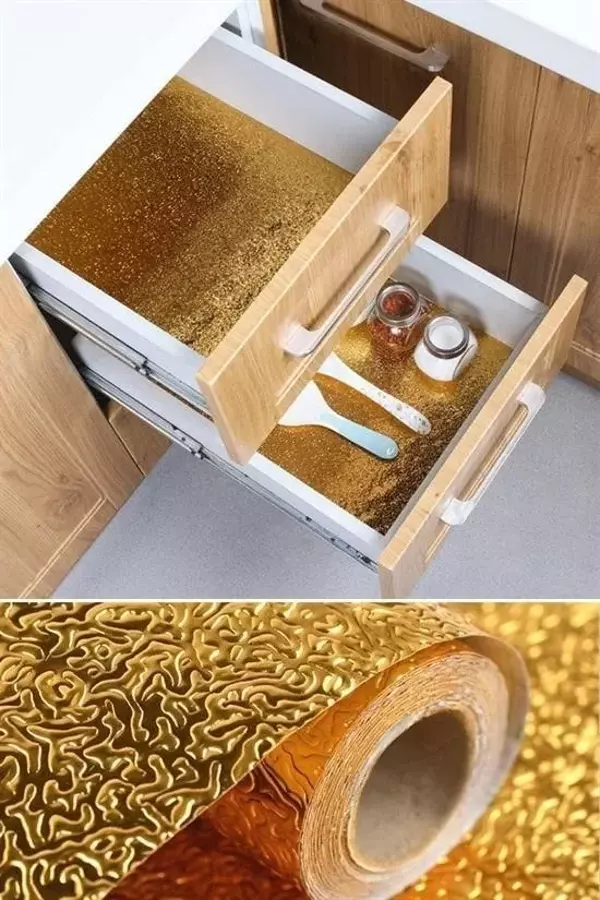 2 Metre Kendinden Yapışkanlı Silinebilir Mutfak Tezgah Üstü Sticker Folyo Gold Renk (5060) - Image 1