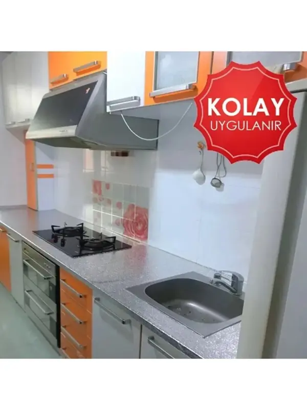 2 Metre Kendinden Yapışkanlı Silinebilir Mutfak Tezgah Üstü Sticker Folyo Gümüş Renk (5060) - Image 1