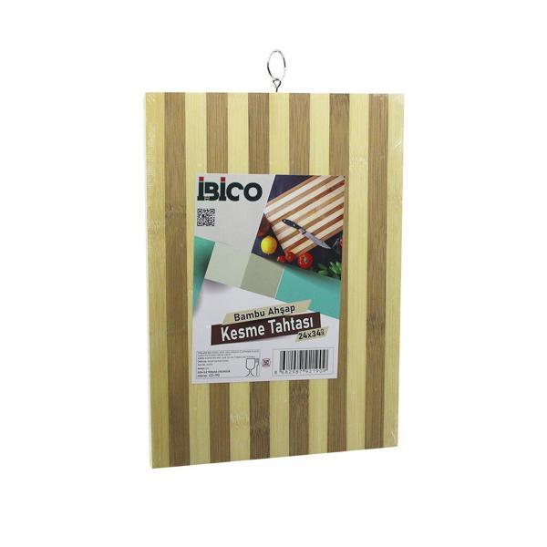 24 X 34 X 1.4CM BEYAZ ÇİZGİLİ AHŞAP BAMBU KESİM PANOSU - KESME TAHTASI METAL KULPLU (5060) - Image 1