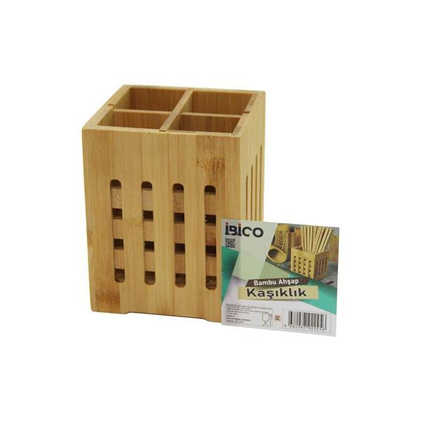 4 BÖLMELİ  BÜYÜK - PENCERELİ  KARE=11X11CM  AHŞAP BAMBU KAŞIKLIK ORGANİZER (5060) - Image 1