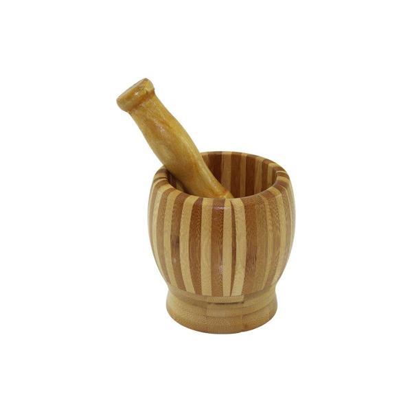 AHŞAP BAMBU - ÇİZGİLİ HAVAN SARIMSAK DÖVECEK  Ç: 8.5--D: 6.8 --Y: 10CM  FİLELİ AMBALAJ (5060) - Image 1
