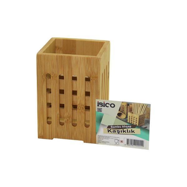 BÜYÜK - PENCERELİ  KARE=10X10CM  AHŞAP BAMBU KAŞIKLIK ORGANİZER (5060) - Image 1