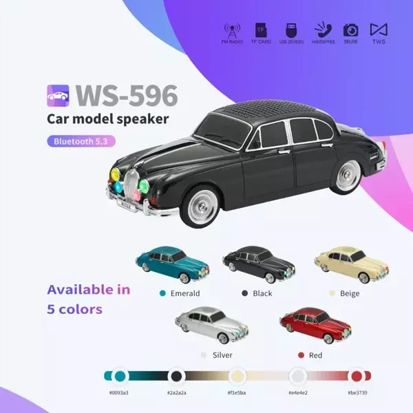 WS-596 Araba Görünümlü Kablosuz Bluetooth Hoparlör Siyah (5060) - Image 1