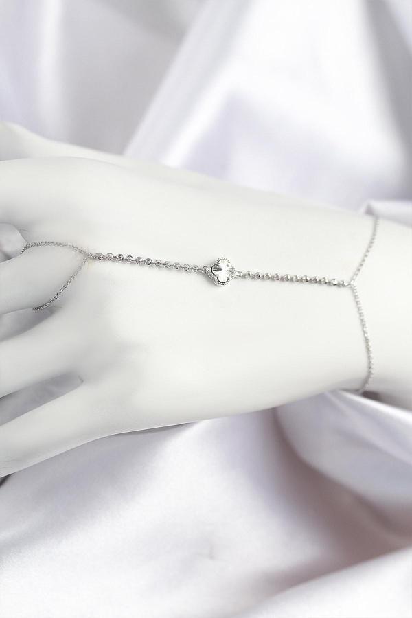 Pirinç Zirkon Taşlı Yonca Model Gümüş Renk Şahmeran - Image 1