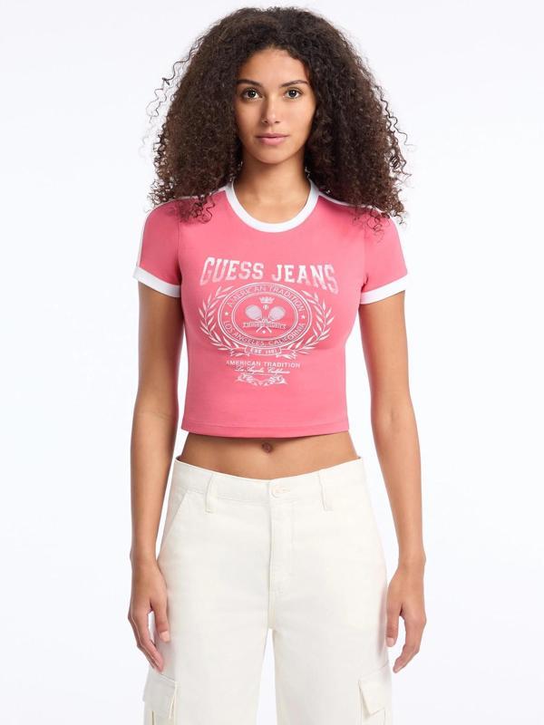 Guess Jeans Kadın Pembe Boxy Fit T-Shirt W5YI03J1314-A619 - Image 1