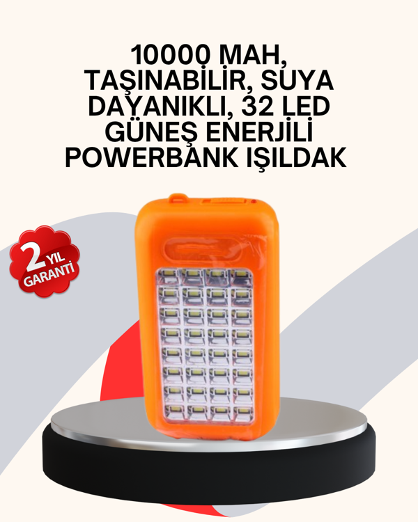 Güneş Paneli ile Şarj Olan 32 LED’li Powerbank Cihazı - Image 1