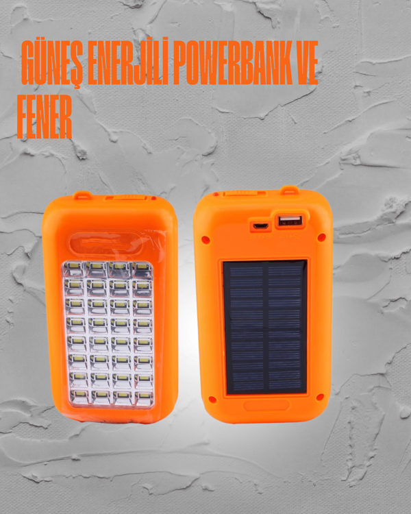 Güneş Enerjili LED Powerbank Işıldak – 10000 mAh, Su Geçirmez, 32 LED, Taşınabilir Tasarım - Image 1