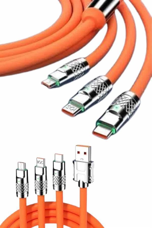 120W Silikon Metal Uçlu LED Işıklı 3 In1 Şarj Kablosu 1.2m - Image 1