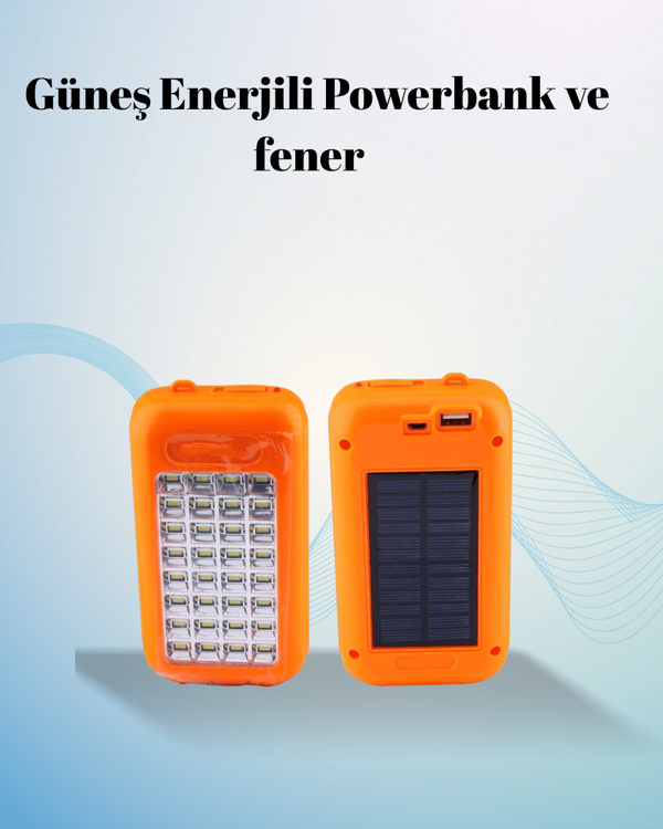 Gold Silver Güneş Enerjili Powerbank Işıldak – 10000 mAh, 32 LED, Çift USB, Su Geçirmez - Image 1