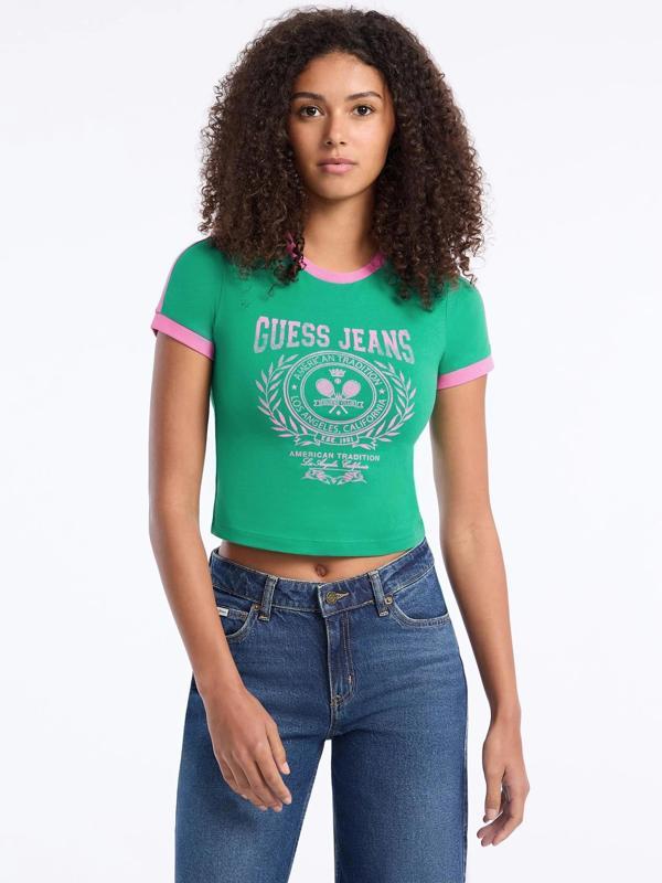 Guess Jeans Kadın Yeşil Boxy Fit T-Shirt W5YI03J1314-A899 - Image 1