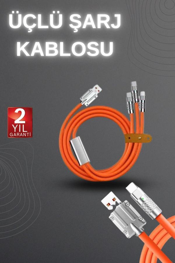 120W Hızlı Şarj Kablosu Turuncu Yüksek Güç Kapasitesi Çoklu Şarj Girişi - Image 1