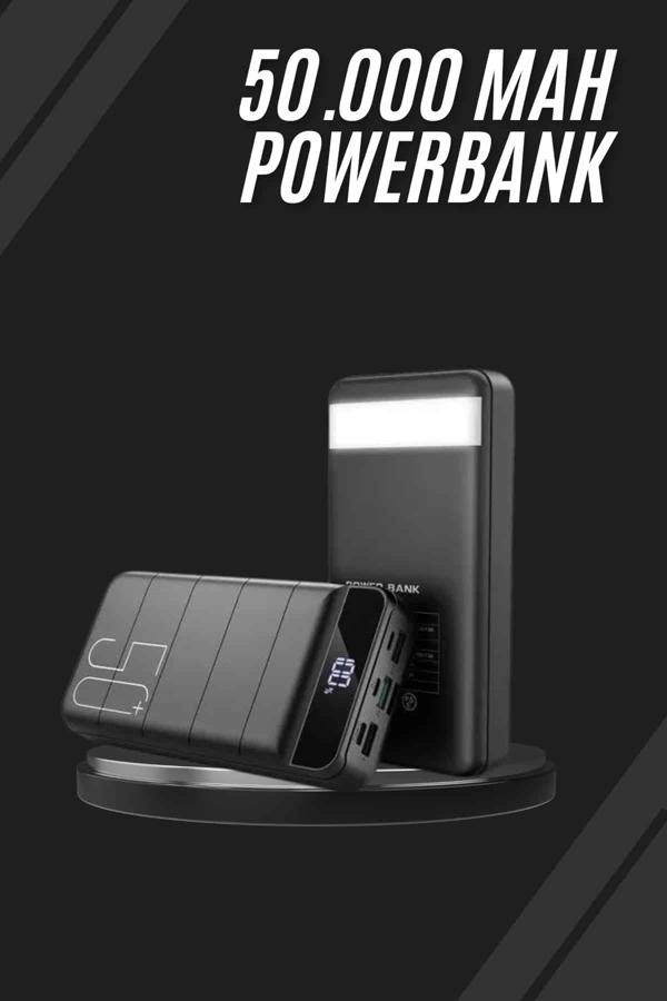 Taşınabilir Powerbank 50.000 mAh 4 Girişli Hızlı Şarj Led Göstergeli Fenerli Şarj - Image 1