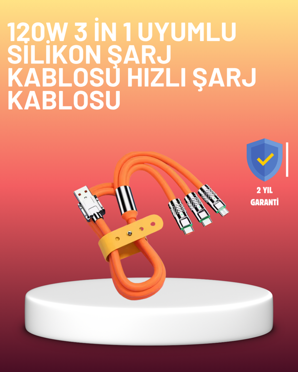120W Şarj Destekli 3’ü 1 Arada Çoklu Şarj Kablosu – 1.2 Metre - Image 1