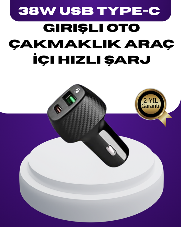 38W Çift Çıkışlı Araç Şarj Cihazı – Type-C ve USB PD Destekli - Image 1