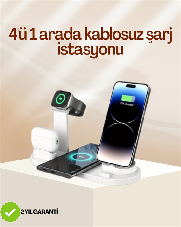 4 Cihazı Aynı Anda Şarj Edebilen Kablosuz Şarj İstasyonu – Çok Yönlü ve Pratik Tasarım - Image 1