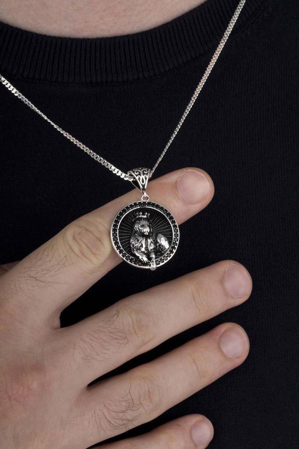 Gümüş Pazarım Aslan Kral Erkek Gümüş Kolye - Image 1