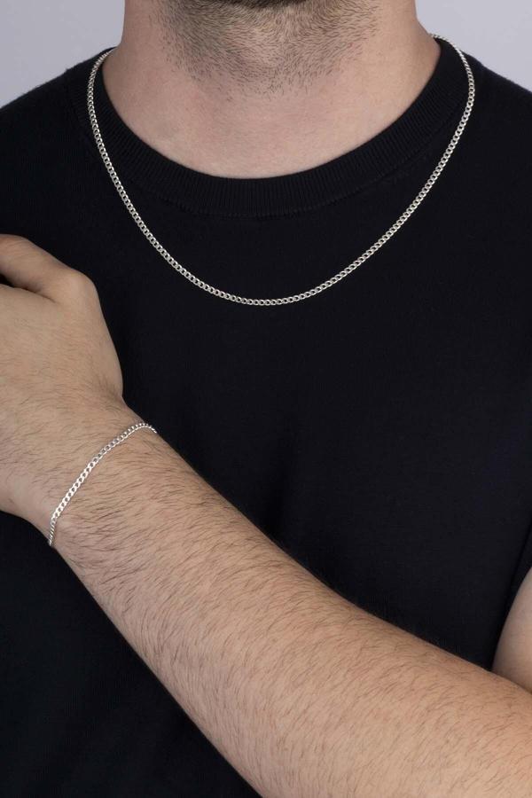 Gümüş Pazarım 925 Ayar Gümüş Erkek Gurmet Zincir Kolye Bileklik Kombini - Image 1