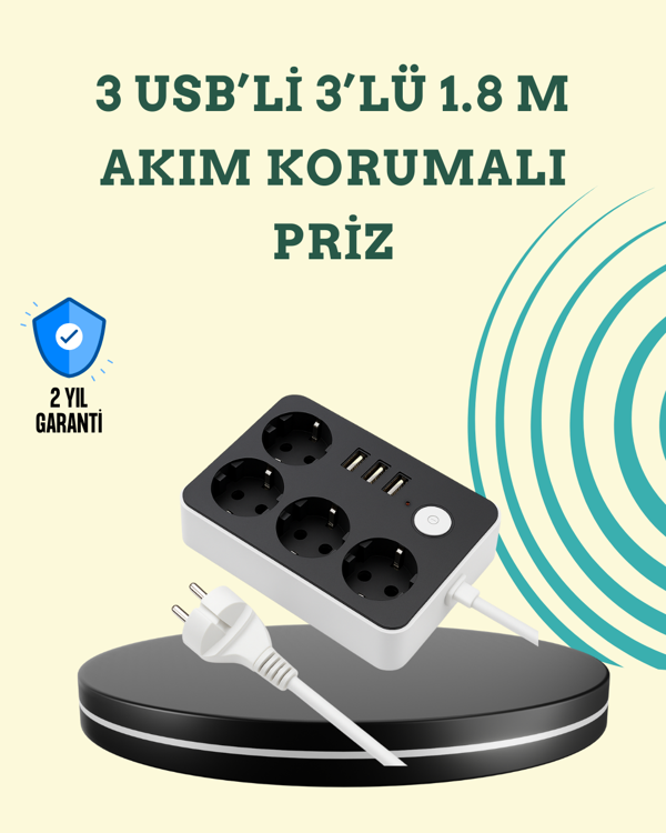 7 Cihazı Aynı Anda Destekleyen 3 USB Portlu 4’lü Priz - Image 1