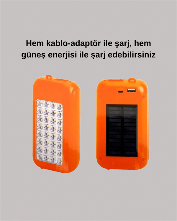 Gold Silver Güneş Enerjili Powerbank Işıldak – 10000 mAh, 32 LED, Çift USB, Su Geçirmez - Image 1