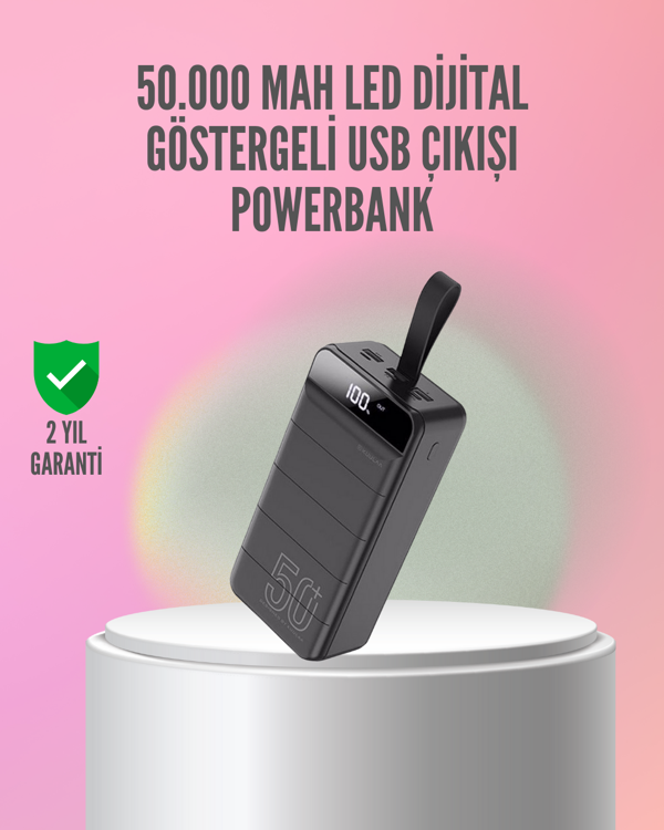 50.000 mAh Ultra Güçlü Powerbank 4 USB Çıkışlı, LED Dijital Göstergeli, Hızlı Şarj Destekli Taşınabi - Image 1