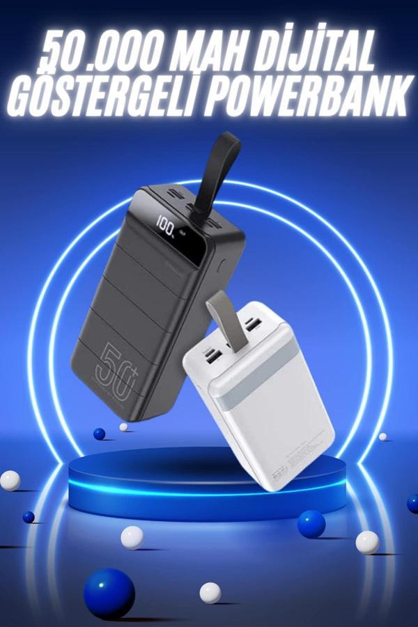 50.000 Mah Powerbank Turbo Hızlı Led Göstergeli Android İOS Uyumlu Taşınabilir Askılı - Image 1