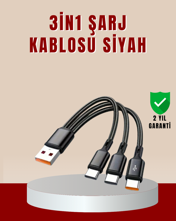 3’ü 1 Arada Hızlı Şarj Kablosu – iOS Android Type-C Uyumlu - Image 1