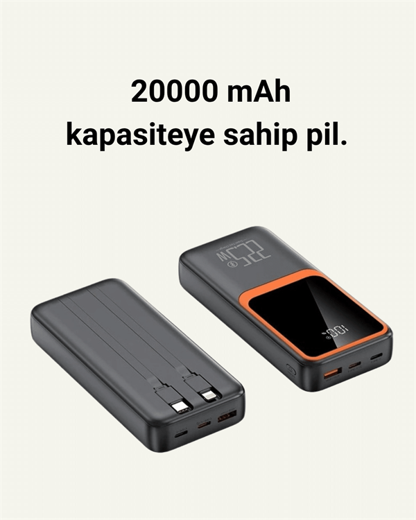 Dijital Ekranlı 20.000 mAh Powerbank | 22.5W Hızlı Şarj + Çoklu Bağlantı Seçeneği - Image 1
