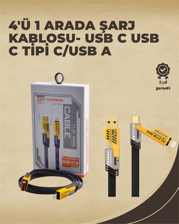 4'ü 1 Arada Metal Hızlı Veri Kablosu – 65W Güç, 27W iPhone Desteği, 480Mbps Aktarım - Image 1