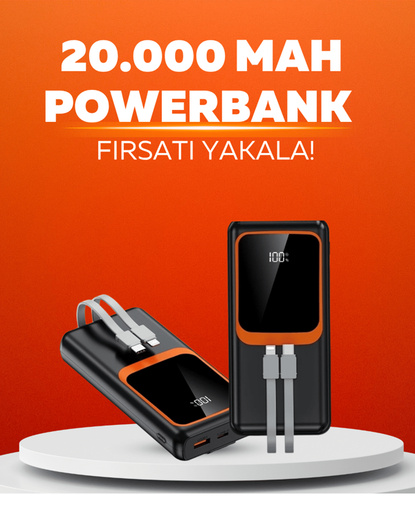 20.000 mAh Powerbank – 22.5W Hızlı Şarj, Çok Kablolu, Dijital Göstergeli - Image 1