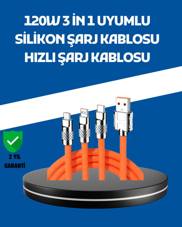 Çinko Alaşımlı Uçlu 120 W Şarj Kablosu – Dolaşmaya Dayanıklı 1,2 m USB Kablo - Image 1