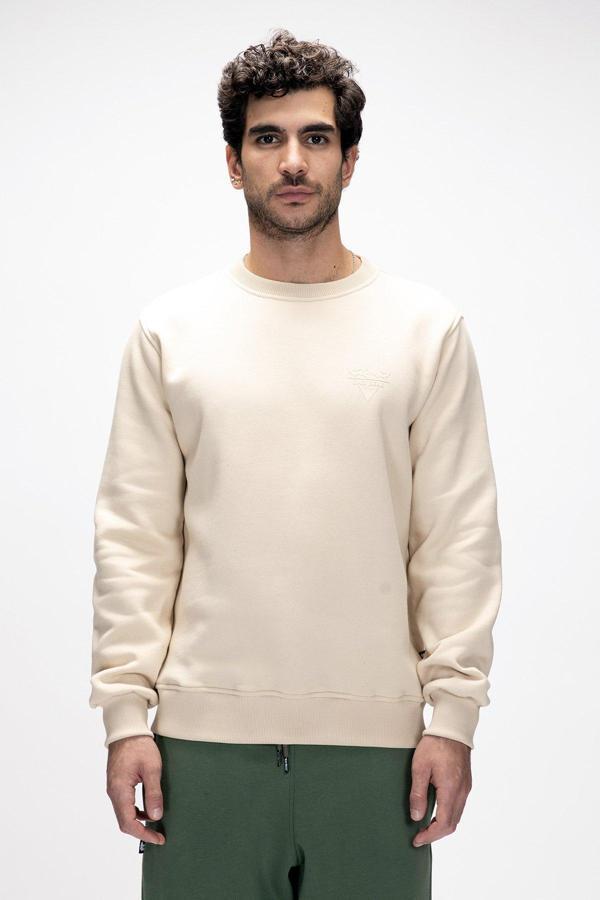 Windy Bej Crewneck Erkek Baskılı Sweatshirt - Image 1