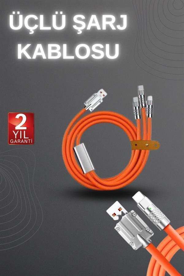 120W Hızlı Şarj Kablosu Turuncu Yüksek Güç Kapasitesi Çoklu Şarj Girişi - Image 1