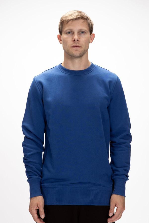 Corner Baskılı Parlament Mavisi Crewneck Erkek Sweatshirt - Image 1