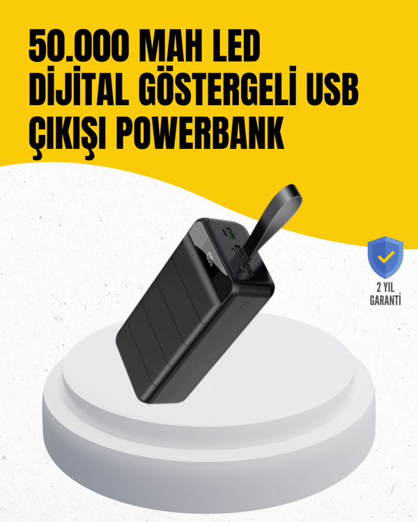 50.000 mAh Kapasiteli Powerbank – Hızlı Şarj Destekli, 4 USB Portlu, LED Işıklı Taşınabilir Enerji D - Image 1