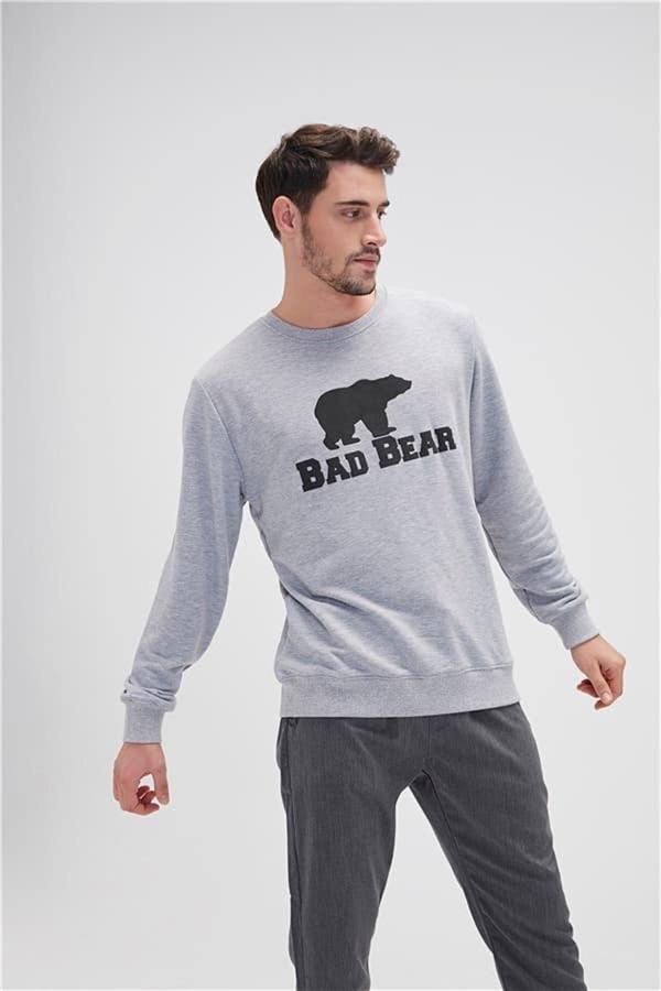 Bad Bear Crewneck Gri Melanj Baskılı Erkek Sweatshirt - Image 1