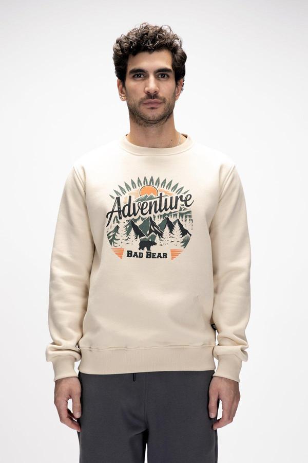 Adventure Bej Crewneck Erkek Baskılı Sweatshirt - Image 1