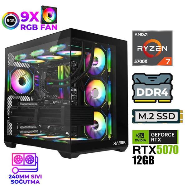Xaser Master x5 Ryzen 7 5700X 32GB Ram 1TB M.2 NVMe SSD 12GB RTX5070 Sıvı Soğutmalı Oyuncu Bilgisayarı - Image 1