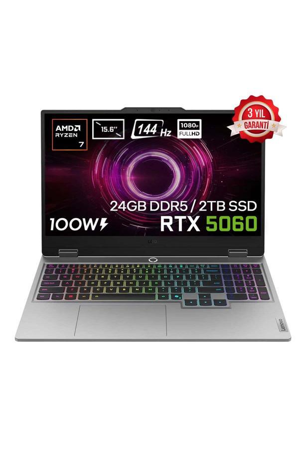 LOQ 15AHP10 Ryzen 7-250 24GB DDR5 2TB SSD RTX5060 8GB 100W 15.6 inç FHD 144Hz IPS FDos Laptop - Image 1