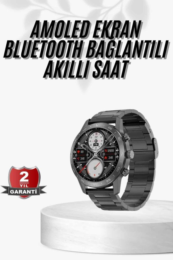 Erkeklere Özel Akıllı Saat Çelik Kordon Bluetooth Bağlantılı İOS ve Android Uyumlu - Image 1