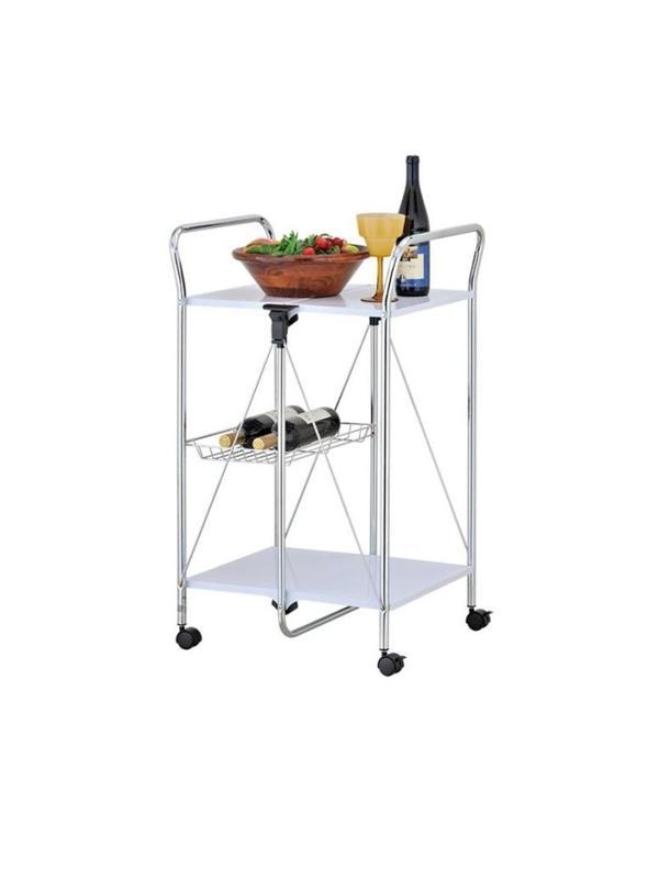 Katlanabilir Tekerlekli Metal Raflı Servis Arabası – Beyaz - Image 1