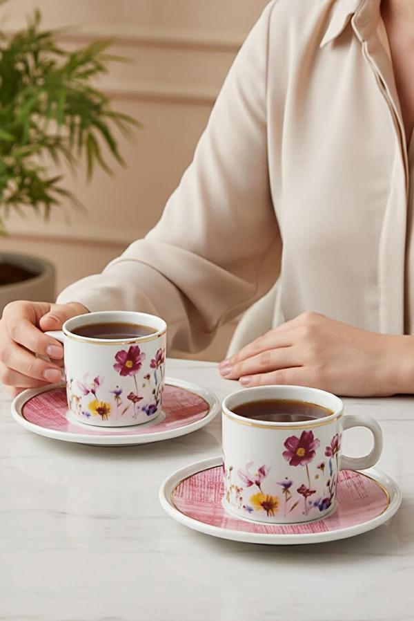 Güral Porselen Mental 4 Parça Çay Fincan Takımı 67092 Pembe - Image 1