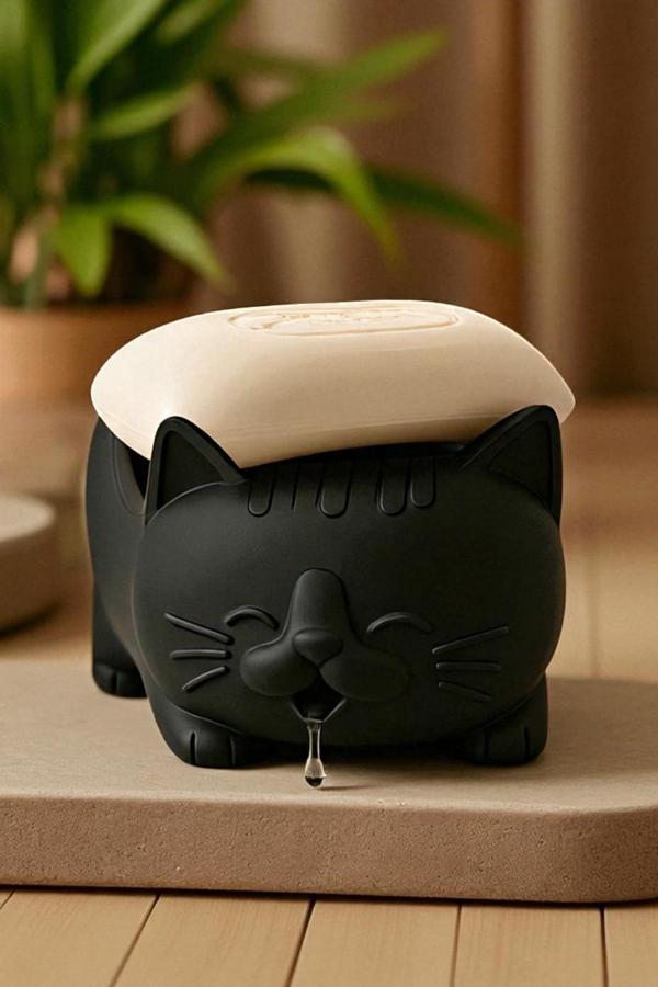 Tatlı Kedi Sabunluk Plastik Banyo Aksesuarı Dekoratif Sabunluk - Image 1
