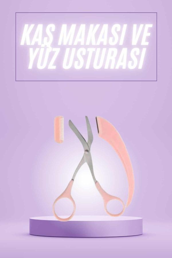 Taraklı Kaş Makası ve Ustura Seti Kaş Düzeltme Makası Kaş Bıyık Alma Aleti - Image 1