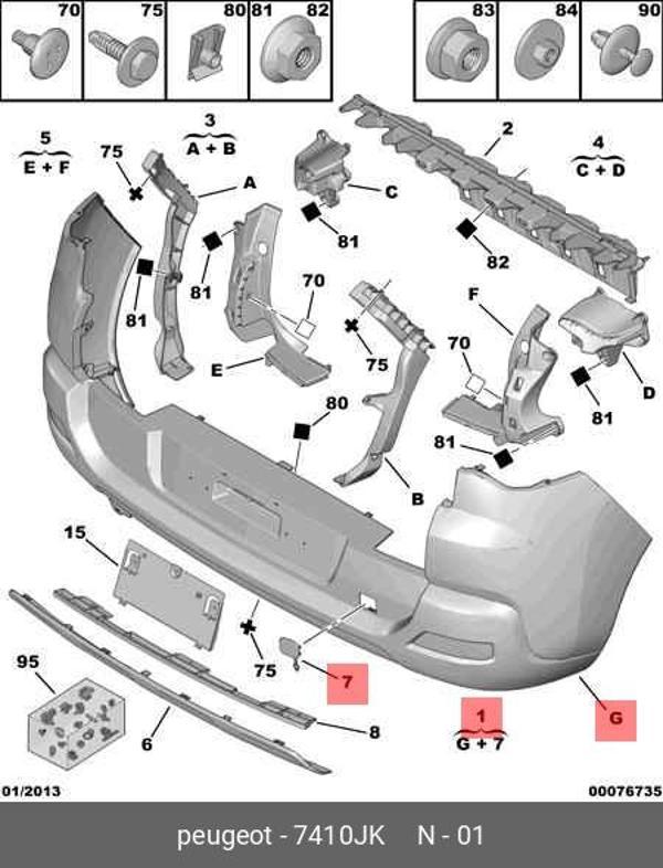 Peugeot  3008  2009-2013  Arka Tampon Siyah Sensör Deliksiz (Tw) (Oem No:7410Jk) - Image 1