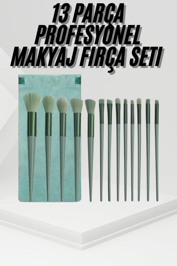 13 Parça Taşınabilir Kılıflı Profesyonel Makyaj Fırça Seti Pudra Allık Fondöten Fırçası - Image 1