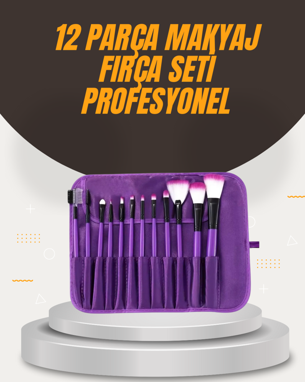 Fondöten, Allık ve Far Uygulamalarına Uygun 12 Parça Makyaj Fırça Takımı Ergonomik Saplı - Image 1