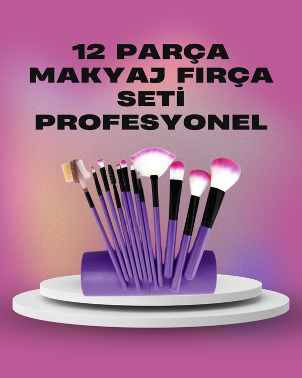 12 Parça Yumuşak Kıllı Makyaj Fırçası Seti Yüz ve Göz Makyajına Uygun Profesyonel Kullanım - Image 1