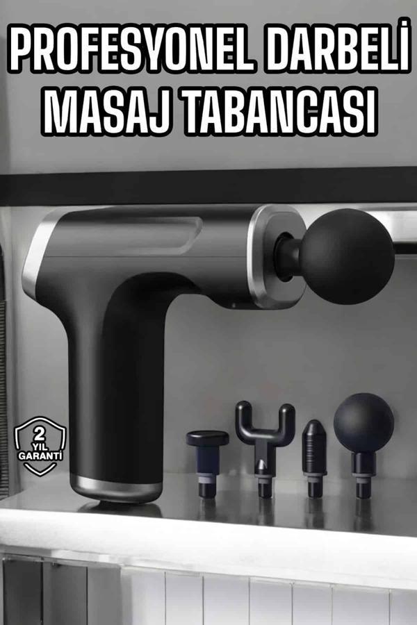 Masaj Tabancası 4 Başlıklı Kas ve Vücut Ağrıları İçin Şarjlı Darbeli - Image 1