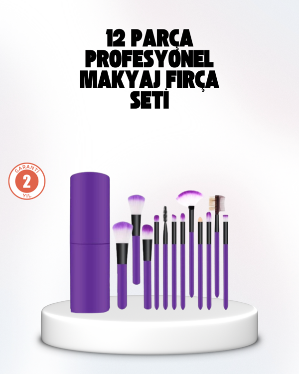 Kusursuz Makyaj İçin 12 Parça Profesyonel Fırça Seti Taşınabilir Kutu Hediyeli - Image 1